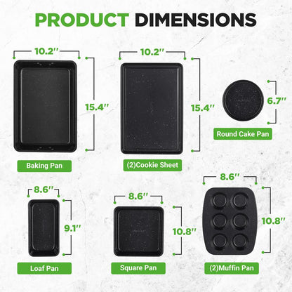 8-Piece Non-Stick Bakeware Set, Stackable Carbon Steel, Black Marble
