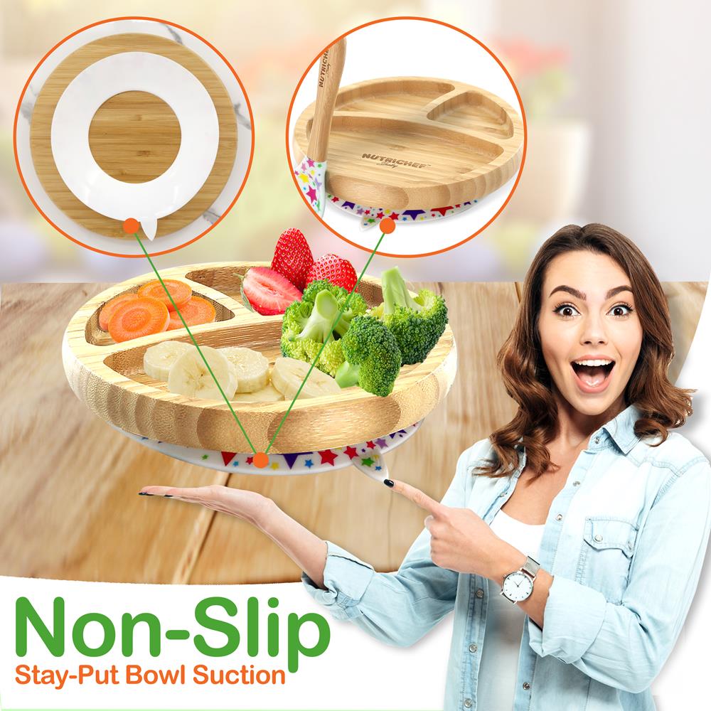 product image number 5 for NutriChef Silicone Bamboo Baby Plate & Spoon