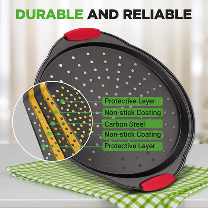2-Piece Nonstick Pizza Tray Set, Easy Release, Carbon Steel, Gray