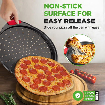 2-Piece Nonstick Pizza Tray Set, Easy Release, Carbon Steel, Gray