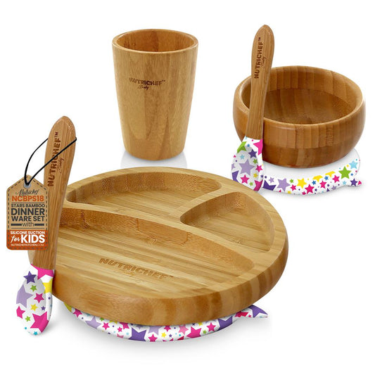 product image number 1 for NutriChef Silicone Bamboo Dinnerware Set For Kids