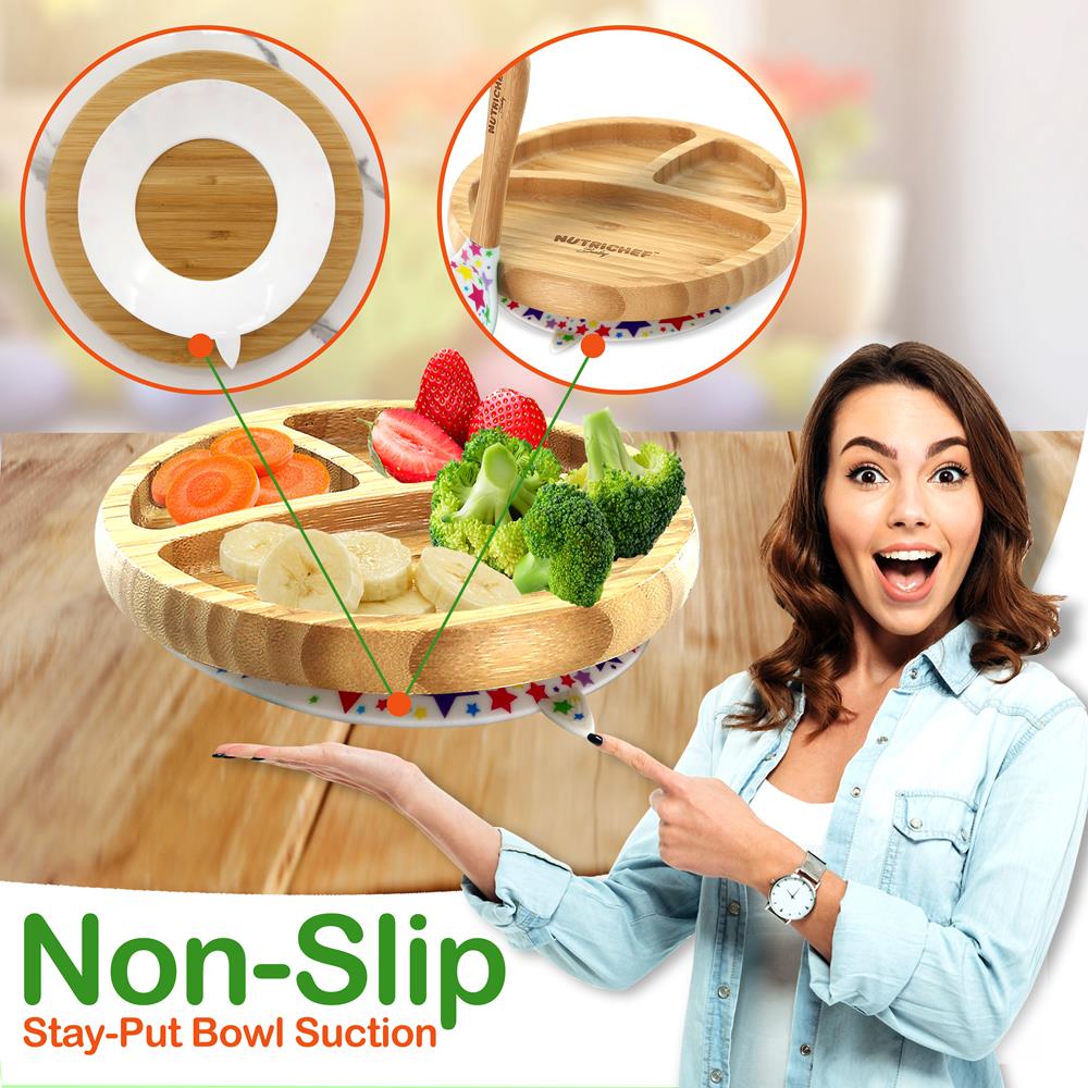 product image number 5 for NutriChef Silicone Bamboo Dinnerware Set For Kids