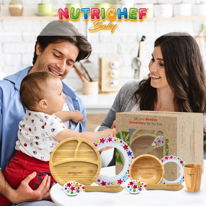 product image number 7 for NutriChef Silicone Bamboo Dinnerware Set For Kids