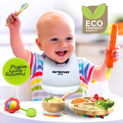 Baby Feeding Set, Non-Slip Design, Bamboo & Silicone, Easy to Clean