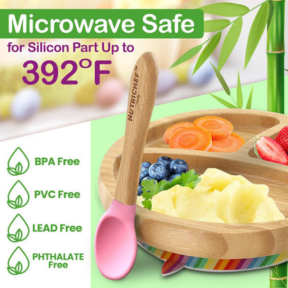 product image number 3 for NutriChef Silicone Bamboo Spoons For Kids