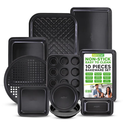 10-Piece Nonstick Bakeware Set - Easy Release Carbon Steel, Gray