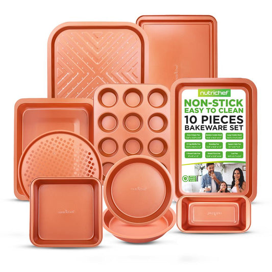 10-Piece Nonstick Bakeware Set, Easy Clean Carbon Steel, Copper