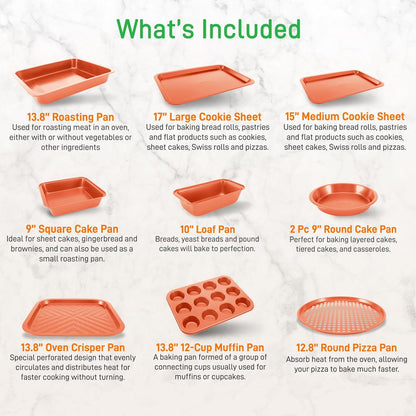 10-Piece Nonstick Bakeware Set, Easy Clean Carbon Steel, Copper