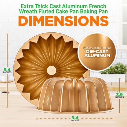 9" Cake Pan - Uniform Baking, Nonstick Cast Aluminum, Gold