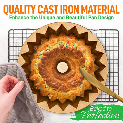 9" Cake Pan - Uniform Baking, Nonstick Cast Aluminum, Gold