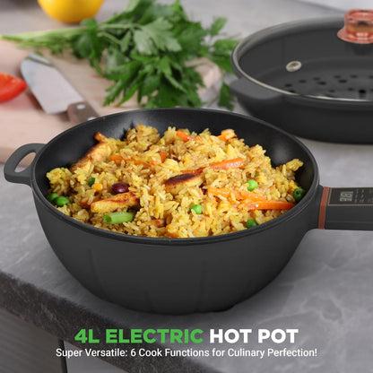 Electric Frying Pan & Steamer, 4L, Non-Stick, Touch Control, Portable