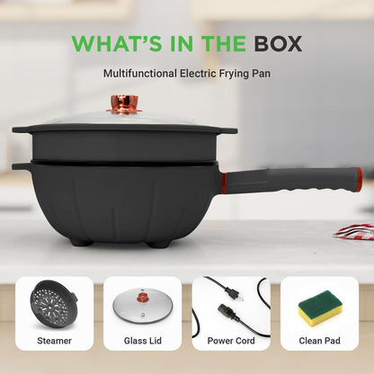 Electric Frying Pan & Steamer, 4L, Non-Stick, Touch Control, Portable
