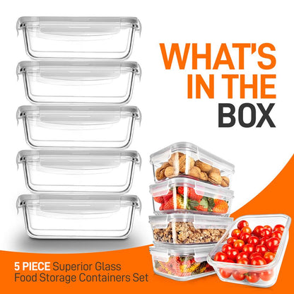 10-Piece Glass Food Storage Set, Leak-Proof, Borosilicate, Gray