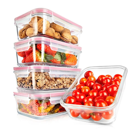10-Piece Leakproof Glass Containers Set, Freezer-to-Oven Safe, Red