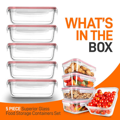 10-Piece Leakproof Glass Containers Set, Freezer-to-Oven Safe, Red