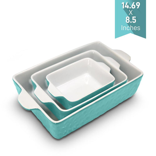 3-Piece Ceramic Casserole Set, Non-Stick, Oven Safe, Aqua