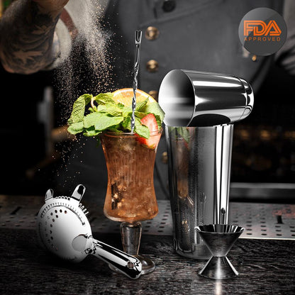 Cocktail Shaker Set 15 Pcs - Stainless Steel, Dishwasher Safe, Silver