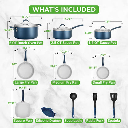 20 Pc Kitchen Set - Even Cooking Non-Stick Coating, Navy Blue