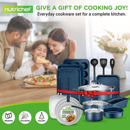 20 Pc Kitchen Set - Even Cooking Non-Stick Coating, Navy Blue