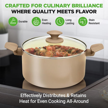 75-Piece Non-Stick Cookware Set, Ceramic Coating, Cream/Brown