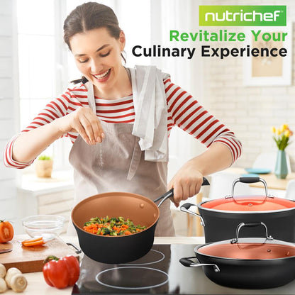 14-Piece Non-Stick Cookware Set - Even Heat, Copper Coating, Silicone Handles
