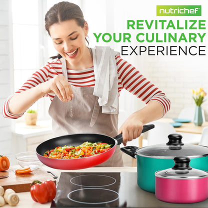 15-Piece Non-Stick Cookware Set, Even Heat, Colorful Lacquer Finish