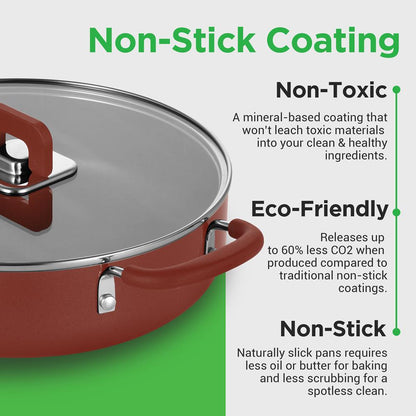 Batterie de cuisine antiadhésive 17 pièces, design empilable gain de place, marron 