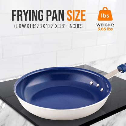 10" Nonstick Fry Pan - Easy Clean Ceramic Coating, Blue Silicone Handle
