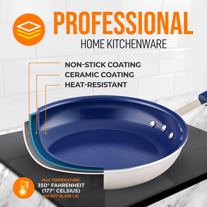 10" Nonstick Fry Pan - Easy Clean Ceramic Coating, Blue Silicone Handle