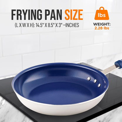 8" Nonstick Fry Pan - Easy Clean Ceramic, Blue Silicone Handle