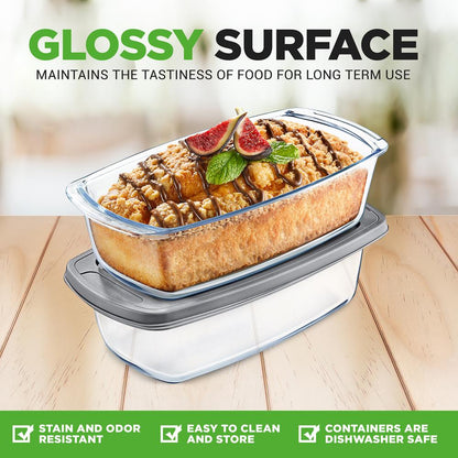 4-Piece Glass Loaf Pan Set, Airtight, High Borosilicate, Clear