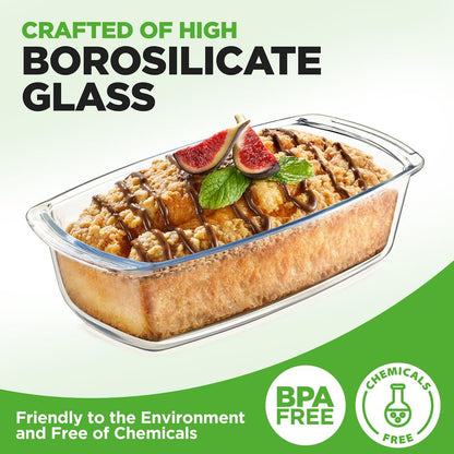 6-Piece Glass Loaf Pan Set - Airtight Lids, Stackable, Oven Safe, Clear