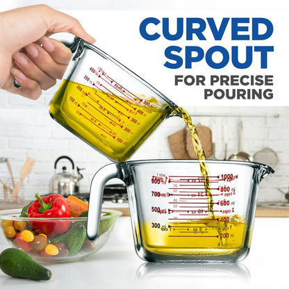 3-Piece Glass Measuring Cups Set - Precise Pouring, Heat-Resistant, Clear