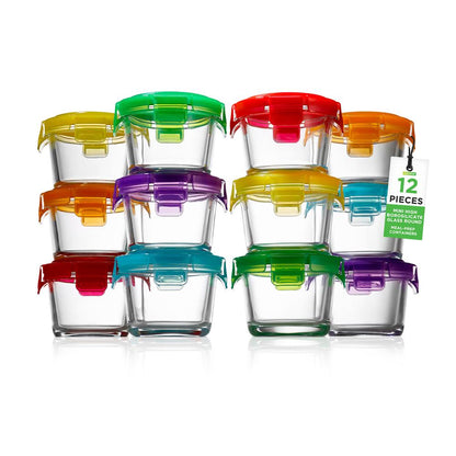 24-Piece Glass Food Storage Set, Airtight, Leak-Proof, Stackable, 4.48oz