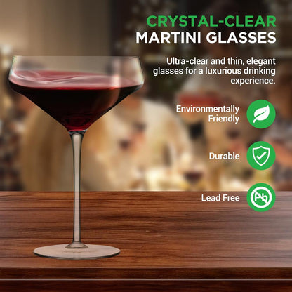 Martini Glasses Set of 2 - Elegant Hand Blown Crystal - 10 oz Capacity