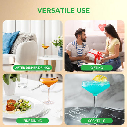 Martini Glasses Set of 2 - Elegant Hand Blown Crystal - 10 oz Capacity