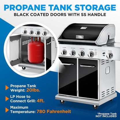 5-Burner Propane Gas Grill, 52,000 BTU, Stainless Steel, Easy Clean