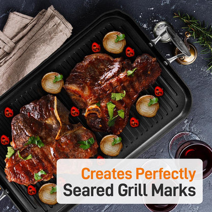 Stove Top Grill Pan - Nonstick, Even Heating, Hard-Anodized Aluminum