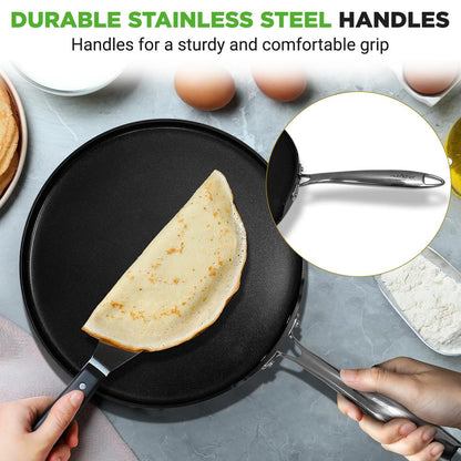 12" Nonstick Crepe Pan, Even Heating, Hard-Anodized, Dishwasher Safe