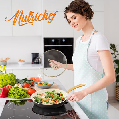 10" Non-Stick Frying Pan, Even Heat, Ceramic Coating, Golden Handle