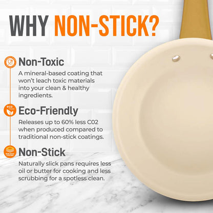 12" Non-Stick Frying Pan with Lid, Even Heat, Golden Titanium Handle