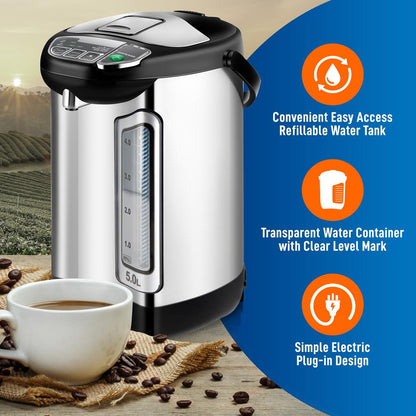 Electric Water Boiler 5L Instant Heating Stainless Steel