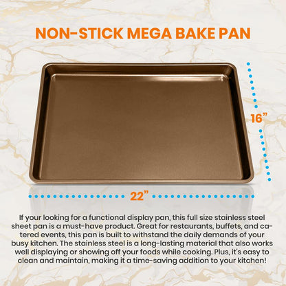Nonstick XL Baking Pan, Easy Clean Carbon Steel, Gold, 22"x16"