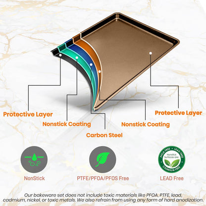 2-Piece Nonstick Cookie Sheets - Easy Clean Carbon Steel, Metallic