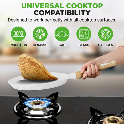 Non-Stick Crepe Pan, Even Heat, Marble Coating, White Cream