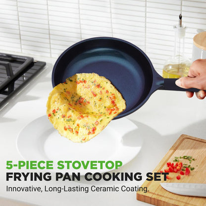 5-Piece Nonstick Frying Pan Set, Even Heat Ceramic, Blue Diamond