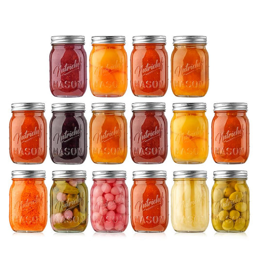 16-Pack 16 oz Mason Jars - Airtight Seal, Durable Glass, Silver Lids