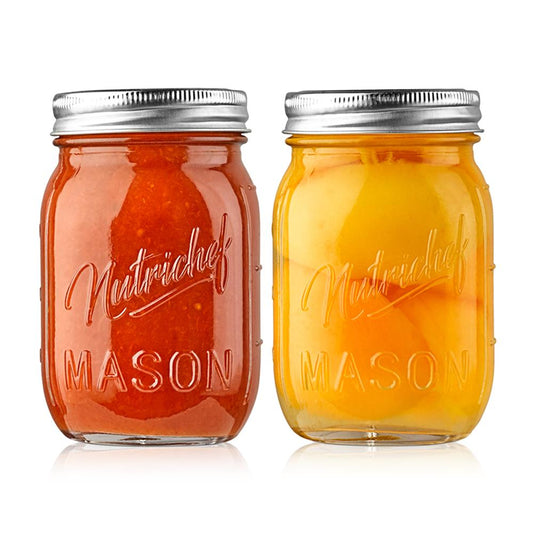 Mason Jars 2-Pack 16 oz - Airtight Seal, Thick Glass, Silver Lids