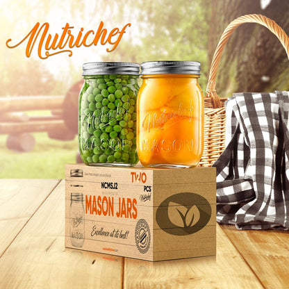 Mason Jars 2-Pack 16 oz - Airtight Seal, Thick Glass, Silver Lids