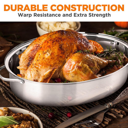 20" Oval Roasting Pan - Tender Roasts - Stainless Steel, Dishwasher Safe